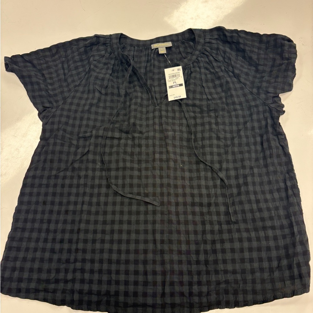 Style & Co. Black Checkered Blouse